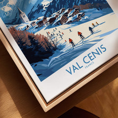 French Alps Wall Art | The Ski Chalet and Slopes of Val Cenis featuring skiers and a beautiful winter landscape.