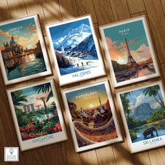 French Alps Wall Art | The Ski Chalet and Slopes of Val Cenis, vibrant ski wall art prints in a framed collage.