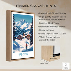 Stunning Val Cenis Ski Art for Winter Enthusiasts framed canvas print showcasing vibrant winter landscape.