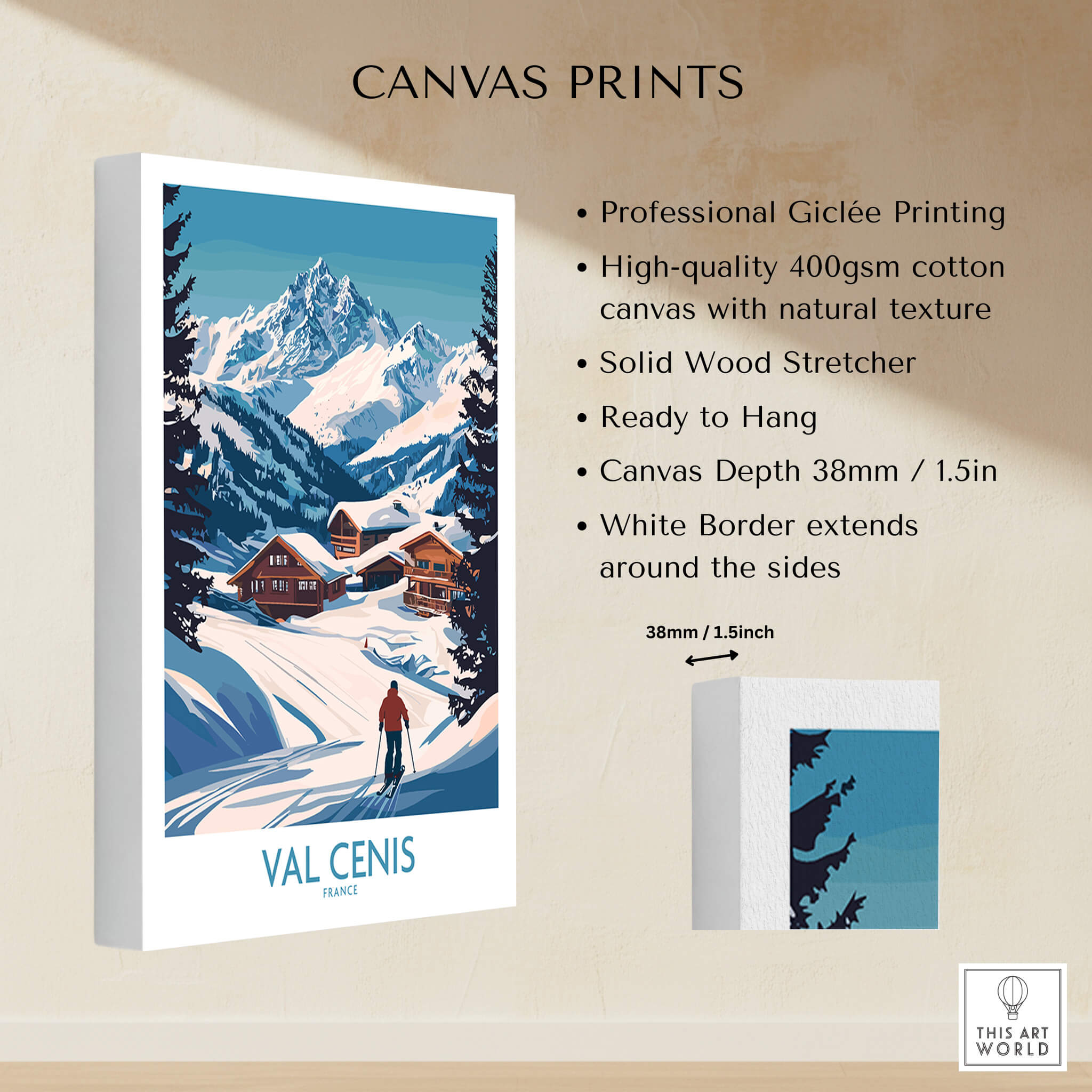Stunning Val Cenis Ski Art for Winter Enthusiasts - High-quality canvas print featuring vibrant winter scenery.