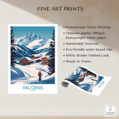 Stunning Val Cenis Ski Art for Winter Enthusiasts featuring professional Giclée printing and vibrant mountain scenery.