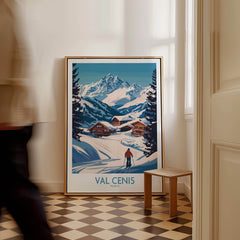 Stunning Val Cenis Ski Art for Winter Enthusiasts displayed in a stylish interior with wooden accents.