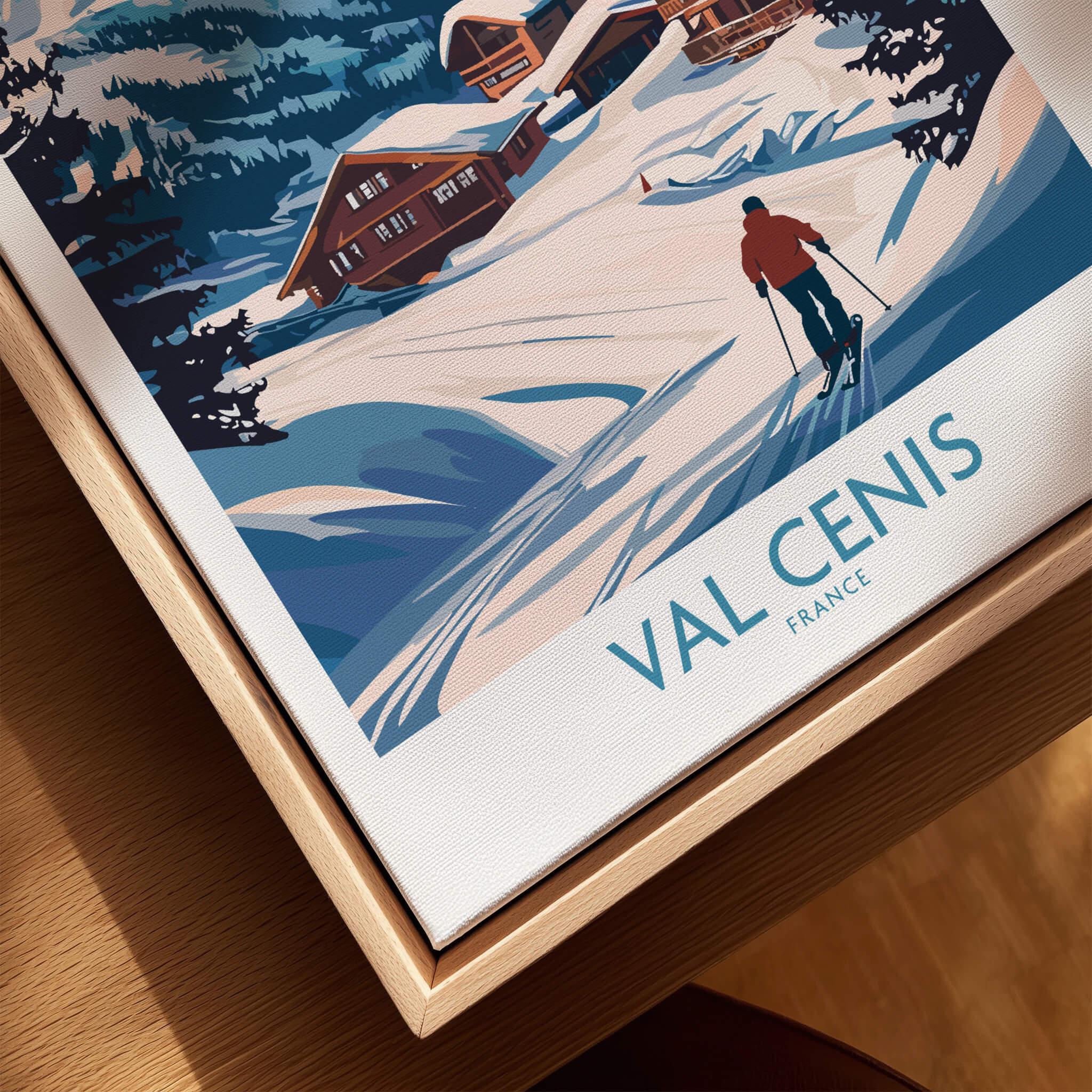 Stunning Val Cenis Ski Art for Winter Enthusiasts featuring a skier in a snowy landscape.