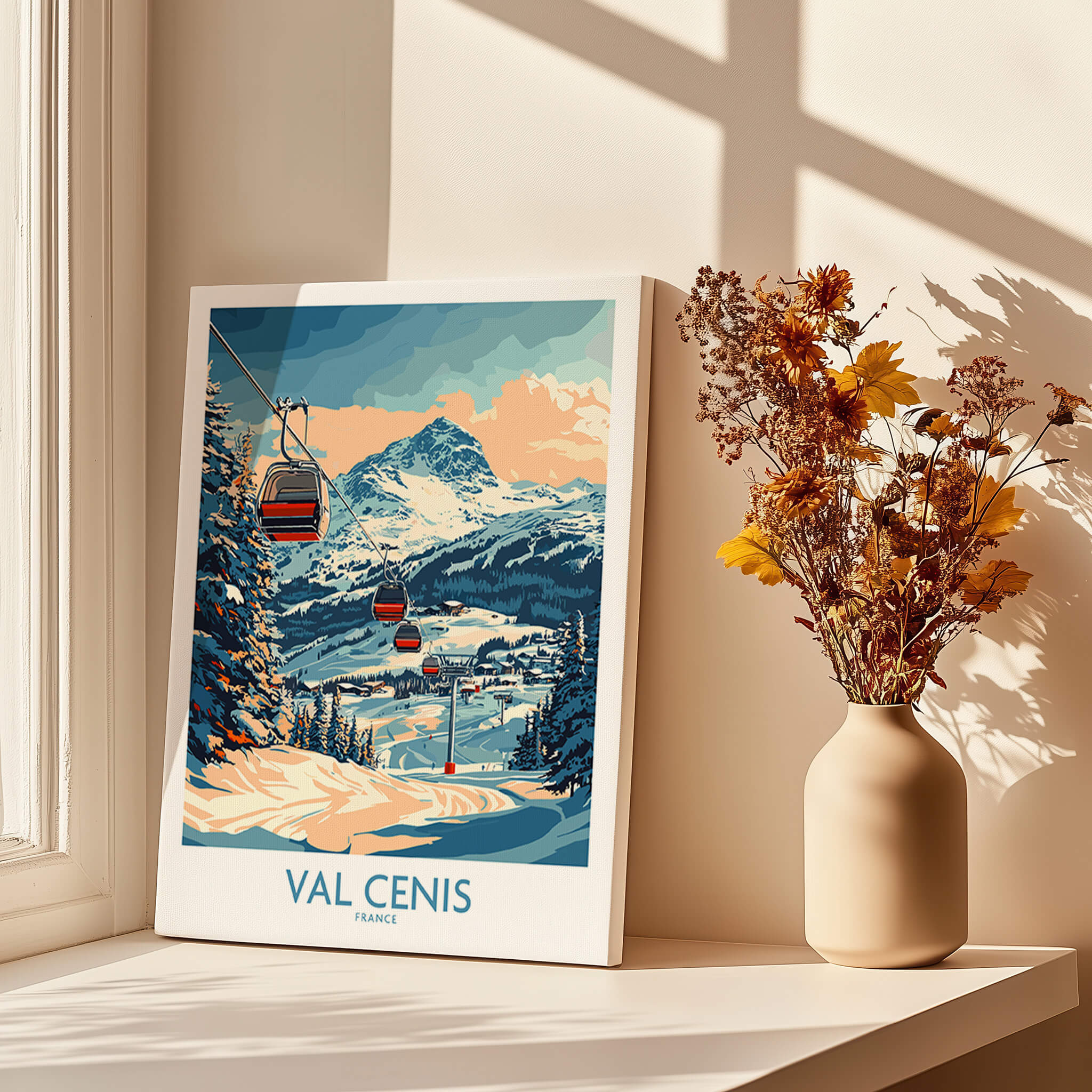 Chic Val Cenis Ski Artwork for Your Home - Ski Poster featuring a scenic landscape of Val Cenis, France.