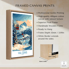 Chic Val Cenis Ski Artwork for Your Home - Ski Poster displayed in a professional wooden frame with white border.