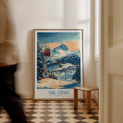 Chic Val Cenis Ski Artwork for Your Home - Ski Poster displayed in a stylish room, featuring a scenic ski lift in Val Cenis, France.
