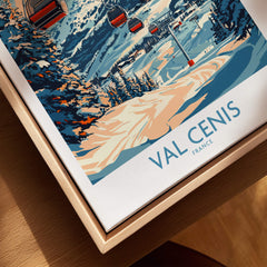 Chic Val Cenis Ski Artwork for Your Home - Ski Poster in a decorative frame showcasing cable cars and snowy mountains.