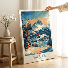Chic Val Cenis Ski Artwork for Your Home - Ski Poster featuring a scenic ski lift in the mountains.