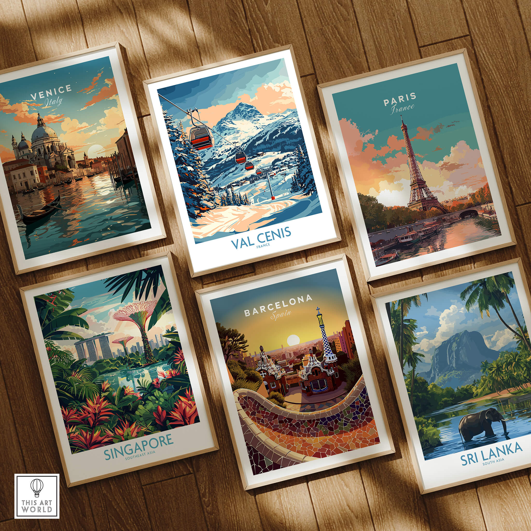 Chic Val Cenis Ski Artwork for Your Home - Ski Poster displayed among other travel posters.