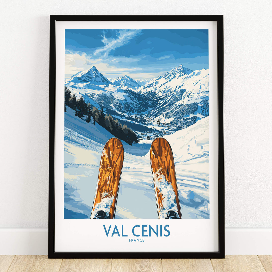 Val Cenis France Poster - Ski Poster showcasing stunning mountain views and ski slopes.