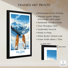 Val Cenis France Poster  - Ski Poster featuring a stunning ski scene with mountains and skis in a stylish frame.