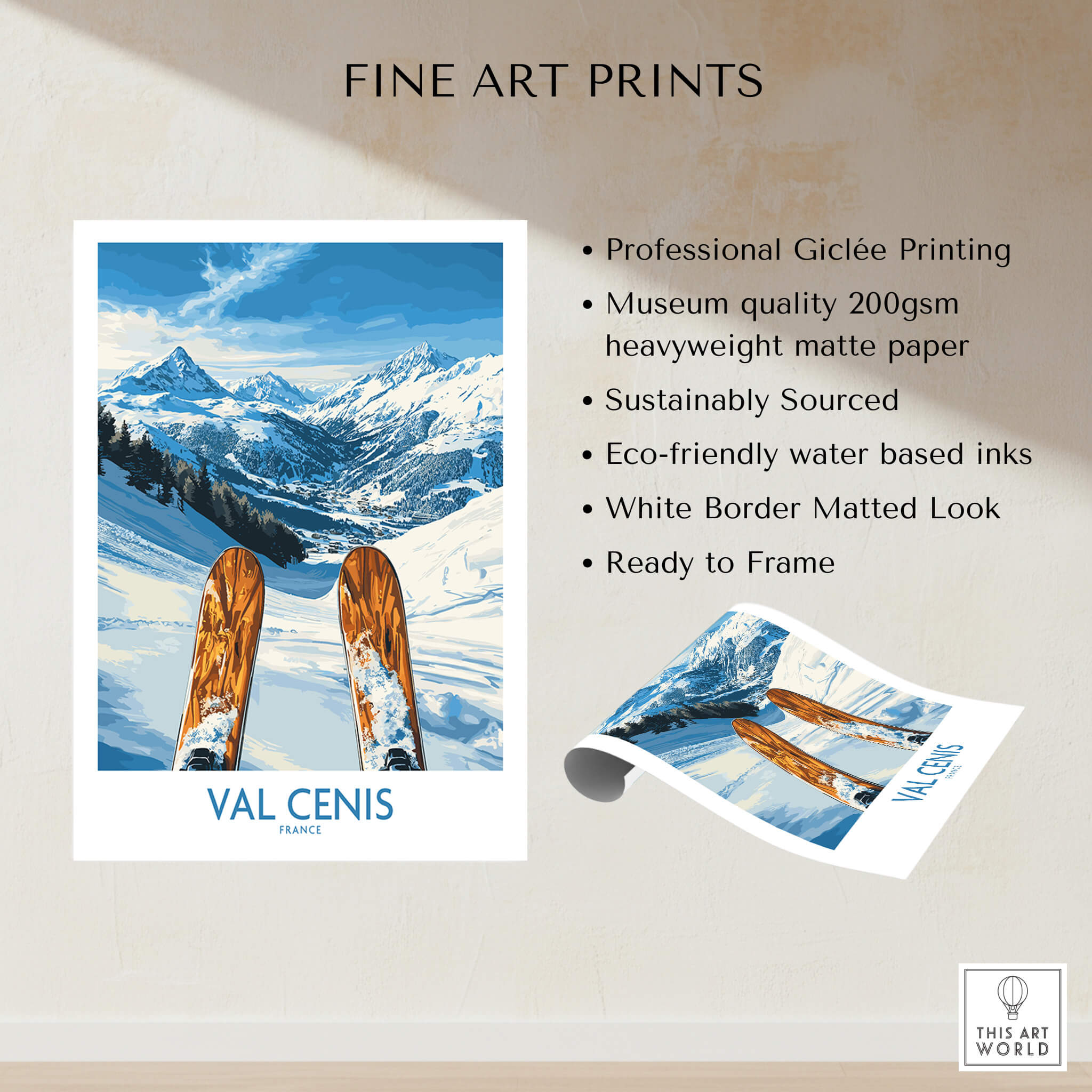 Val Cenis France Poster - Ski Poster featuring beautiful mountain views and ski slopes.