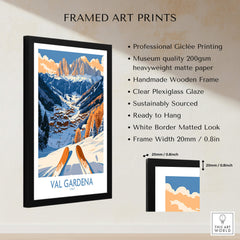 Val Gardena Ski Print - Italy framed art print showcasing stunning mountain scenery and skiing essentials.