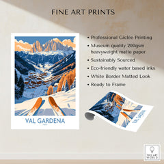 Val Gardena Ski Print - Italy showcasing vibrant mountain scenery and ski slopes with professional Giclée printing.
