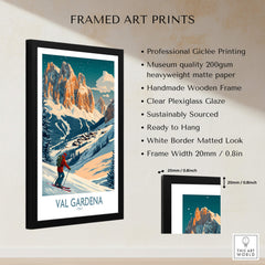 Val Gardena Wall Art Ski Print - Italy framed art print showcasing the beauty of skiing in the Italian Alps.