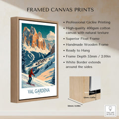 Val Gardena Wall Art Ski Print - Italy framed canvas print showcasing skiing in the Italian Alps.