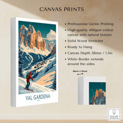 Val Gardena Wall Art Ski Print - Italy showcasing a skier descending the Italian Alps with professional Giclée printing.