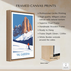 Val Gardena Wall Art Ski Poster featuring stunning mountain landscape in a framed canvas print.