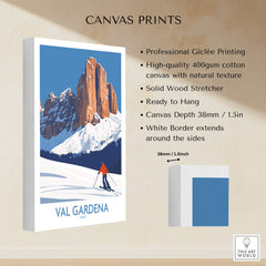 Val Gardena Wall Art Ski Poster showcasing stunning mountain landscapes and skiing adventure.