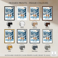 Val d'isere Poster framed print options in various colors including black, white, natural, brown, gold, silver, dark grey, and light grey.