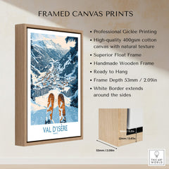 Framed Val d'isere Poster showcasing stunning ski artwork and high-quality giclée printing.