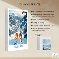 Val d'isere Poster showcasing professional Giclée printing on high-quality canvas, perfect for ski wall art.