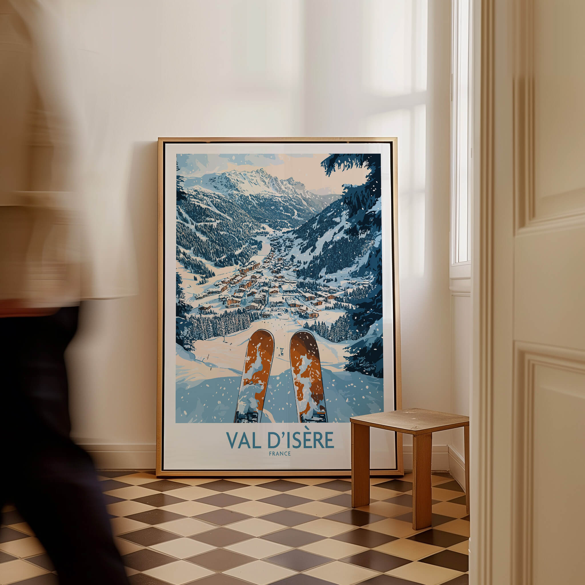 Val d'isere Poster featuring a breathtaking ski view and picturesque mountains, perfect for ski wall art.