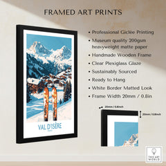 Val-d'Isère Ski Poster framed art print showcasing professional Giclée printing and stunning mountain scenery.