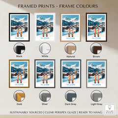 Val-d'Isère Ski Poster framed in various colors including black, white, natural, and brown options.
