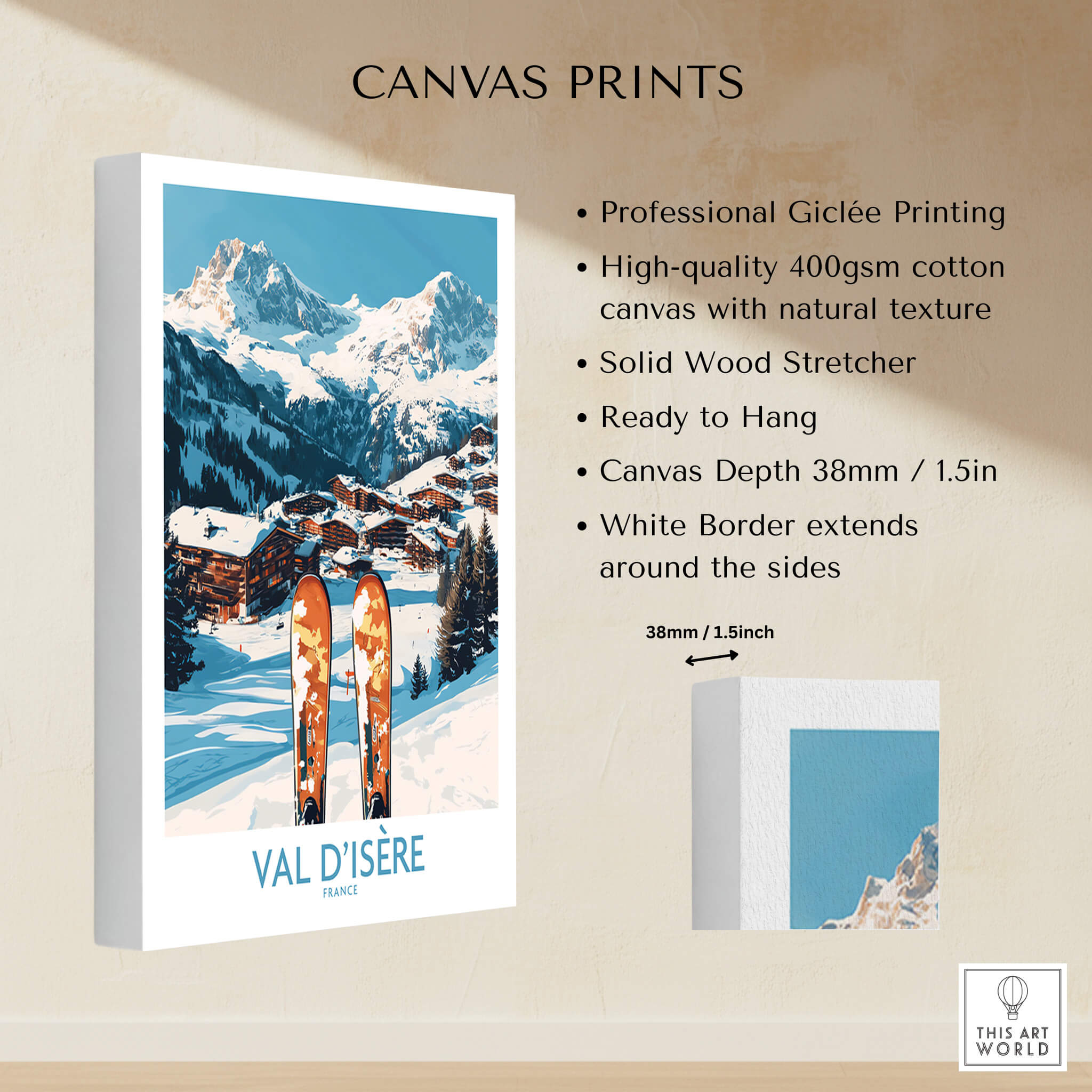 Val-d'Isère Ski Poster canvas print showcasing professional Giclée printing and natural texture.