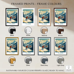 Val-d'Isère Wall Art Ski Poster displayed in various frame colors like black, white, natural, and brown.