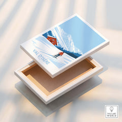Val-d'Isère Print France ski poster featuring snowy slopes and a cozy chalet design.