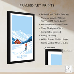 Val-d'Isère Print France framed art print showcasing a skier in the snowy mountains of Val-d'Isère.