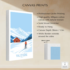 Val-d'Isère Print France Giclée canvas print showcasing a snow-covered landscape and ski theme.