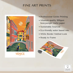 Venice Poster Travel Print featuring iconic canals and colorful buildings, perfect for home decor.