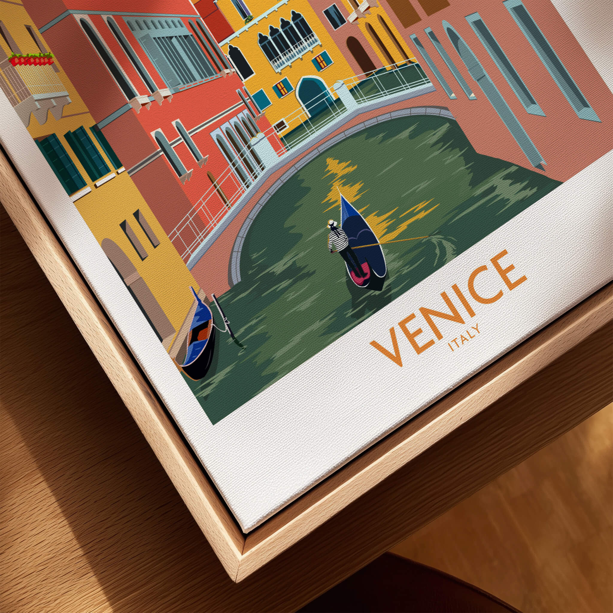 Venice Poster Travel Print showcasing vibrant canals and colorful buildings of Venice, Italy.
