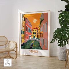Venice Poster Travel Print showcasing beautiful canals and historic architecture in a stylish setting.