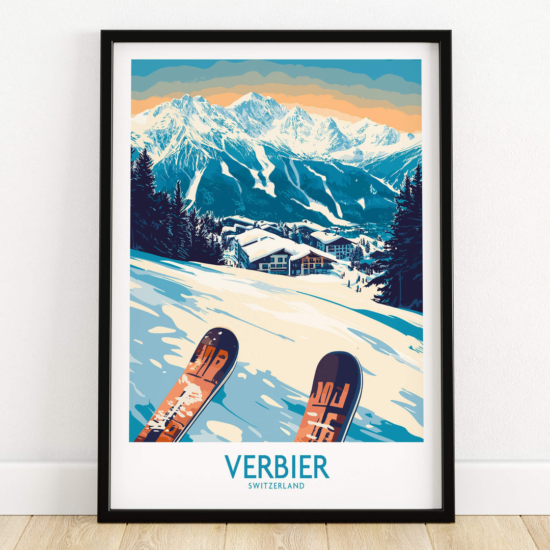 Verbier Poster Switzerland showcasing stunning Swiss Alps and ski scenery.