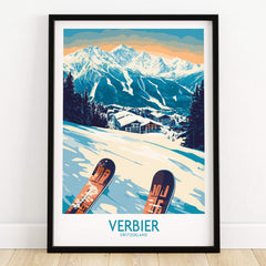 Verbier Poster Switzerland showcasing stunning Swiss Alps and ski scenery.