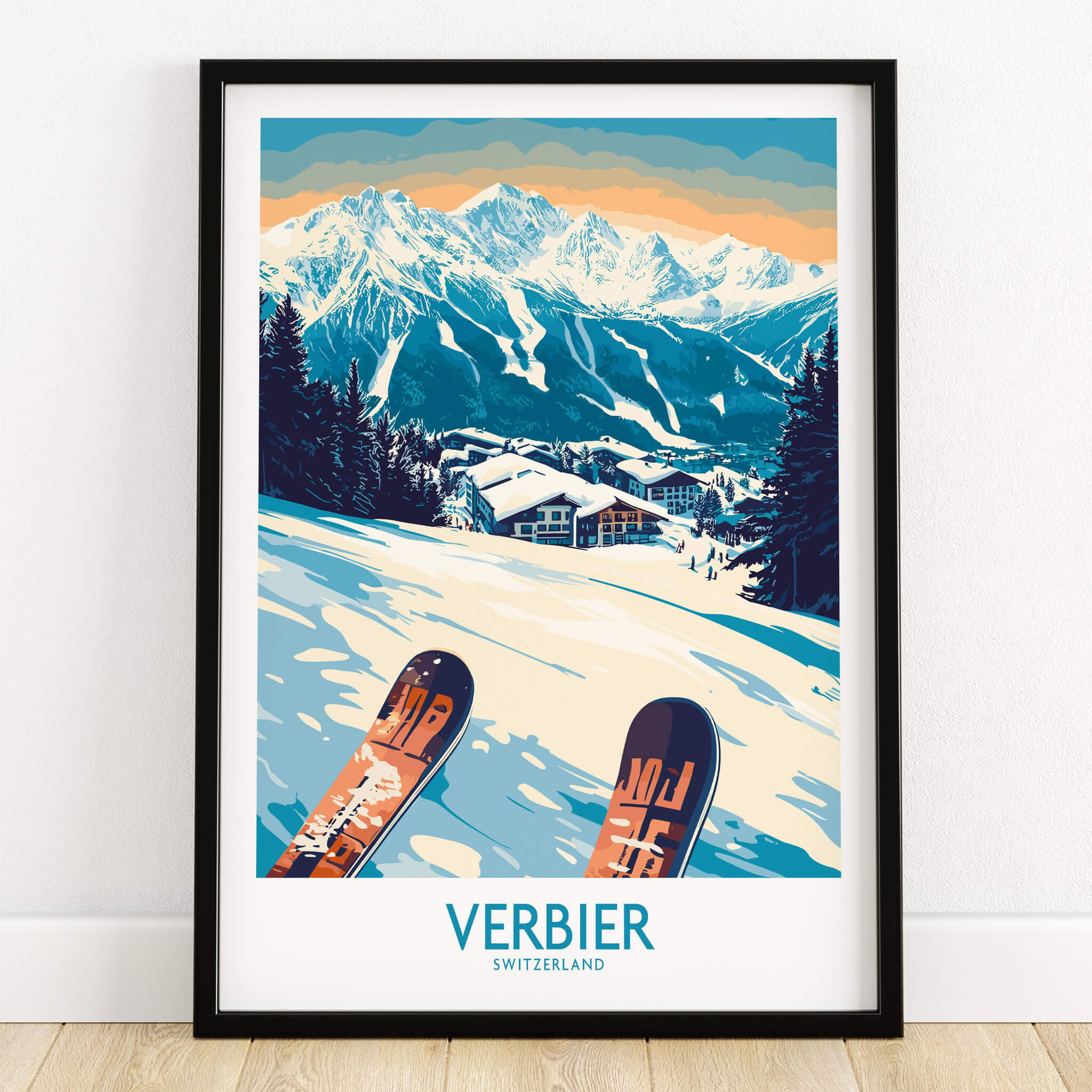 Verbier Poster Switzerland showcasing stunning Swiss Alps and ski scenery.