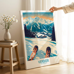 Verbier Poster Switzerland showcasing stunning Swiss Alps views and ski adventure vibes.