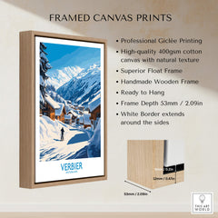 Verbier Ski Poster Switzerland framed canvas print showcasing ski scenery and quality craftsmanship.