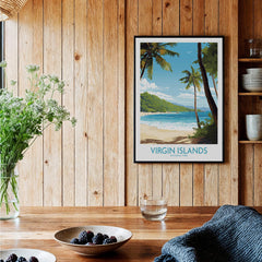 Virgin Islands National Park art print with tropical beach scene in a modern kitchen setting