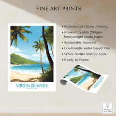 Virgin Islands National Park art print featuring tropical beach with palm trees and blue ocean.