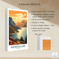 Waterton Lakes National Park canvas print with colorful lake and mountain landscape art