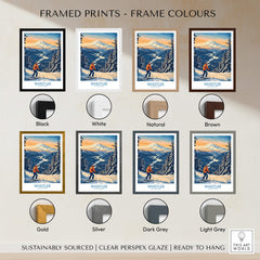 Whistler Ski Print - British Columbia showcasing various frame colors including black, white, natural, and brown.