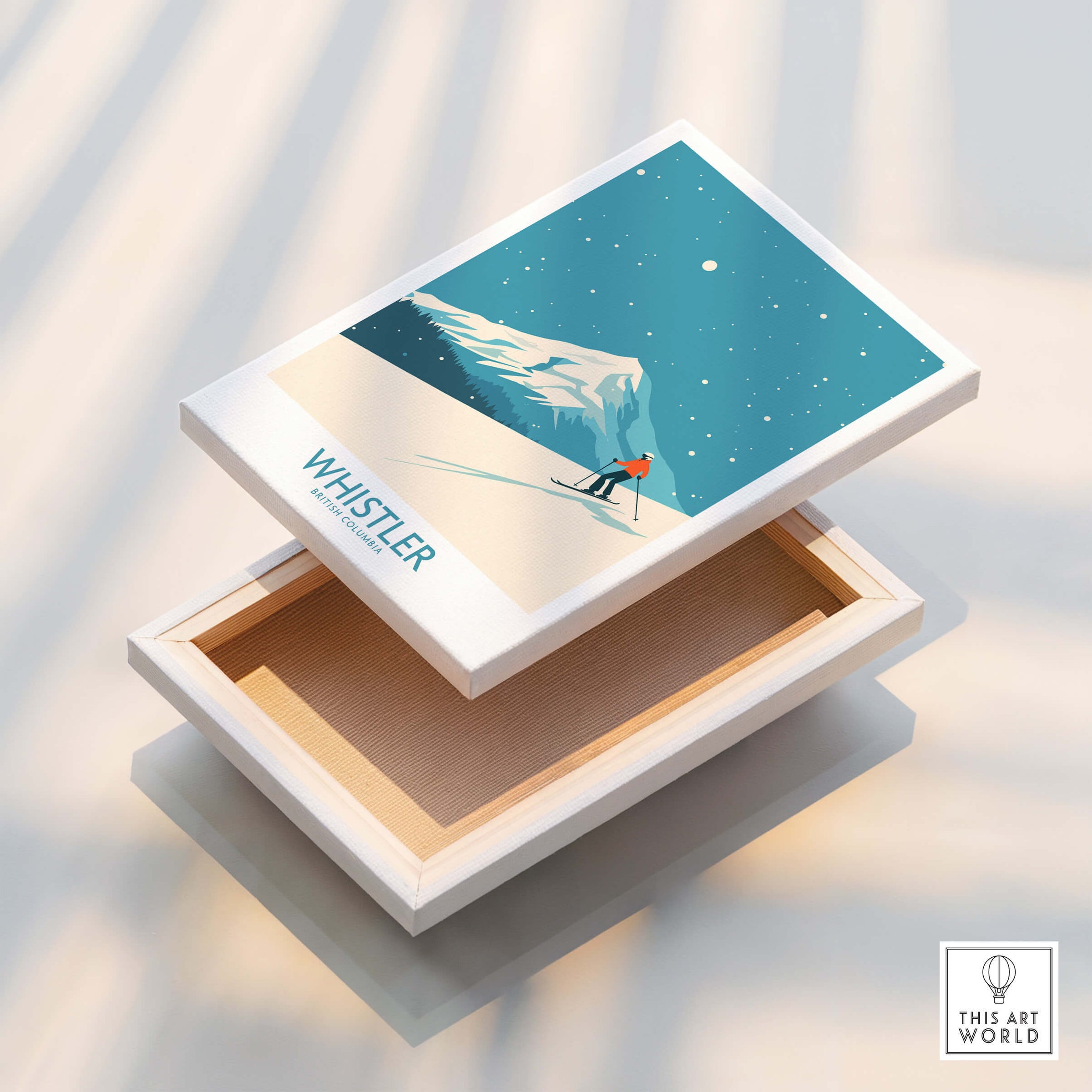 Whistler Wall Art Print - British Columbia showcased in a decorative box with snowy mountain design.