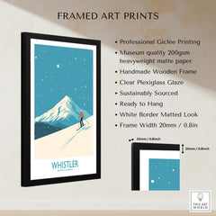 Whistler Wall Art Print - British Columbia framed art showcasing snowy slopes and a skier in a vibrant design.