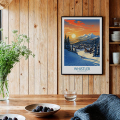 Whistler Wall Art Ski Poster featuring a beautiful ski landscape, perfect for home decor or a gift for skiers.