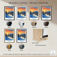Frame colors options for the Whistler Wall Art Ski Poster, including black, white, natural, brown, gold, and silver.